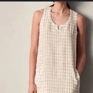 EILEEN FISHER Organic Linen Gingham Check Shift Dress Size XXS